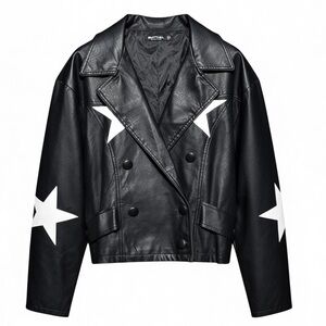 Nasty Gal Baddie Maximalist Star Moto Jacket, Faux Leather – Size 8